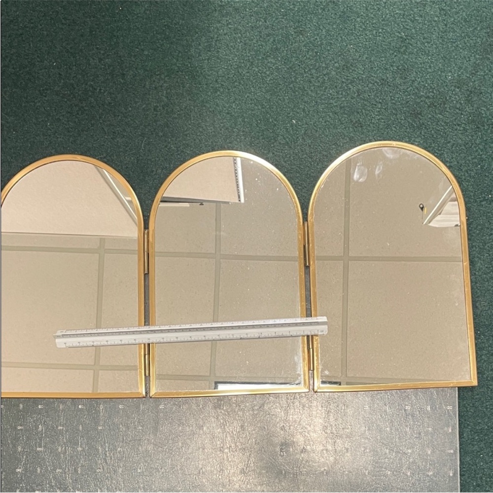 Vintage Gold Arched Tri-Fold Vanity Mirror